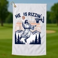 He Is Rizzin Basketball Jesus Retro Easter Christian Golf Towel thumb 1
