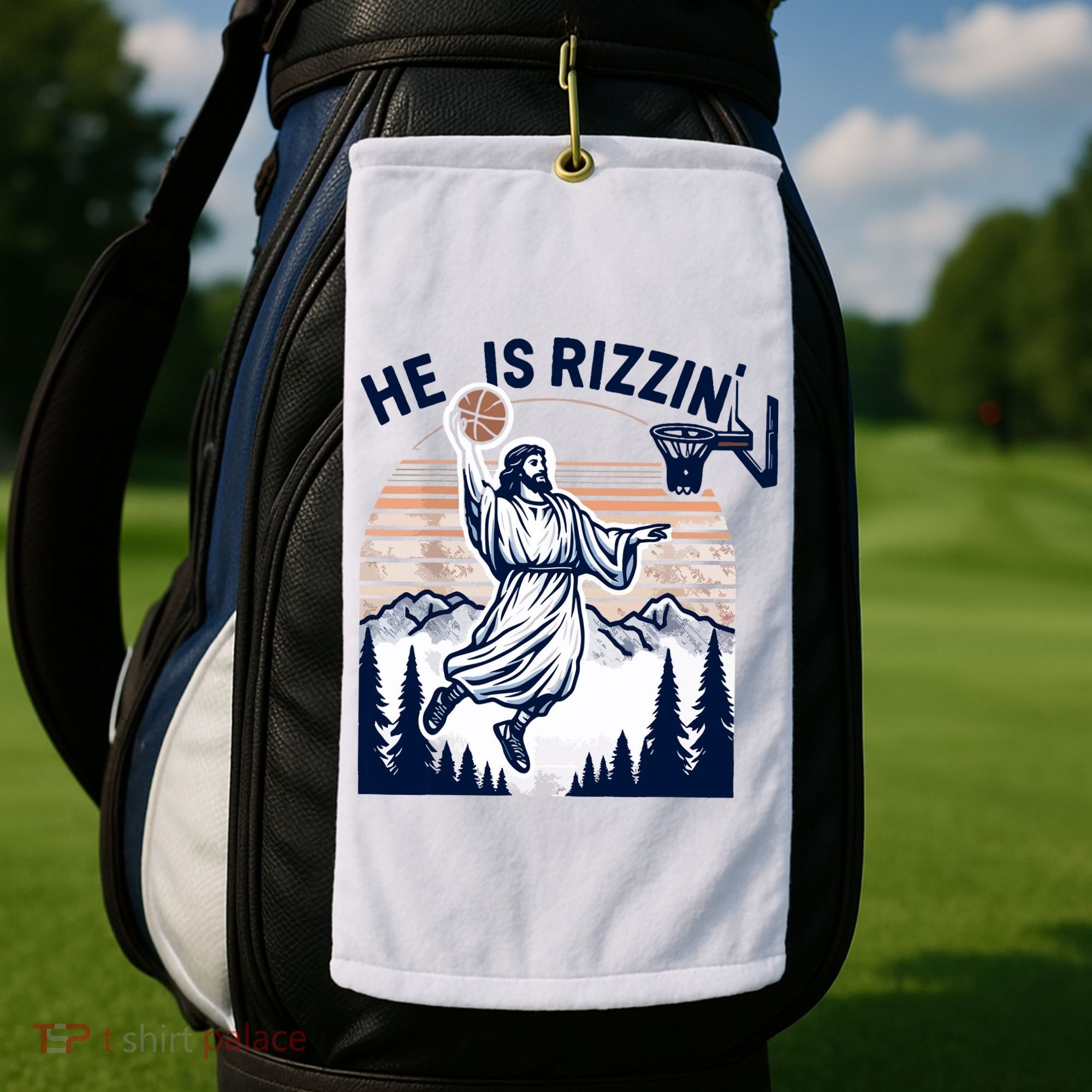 He Is Rizzin Basketball Jesus Retro Easter Christian Golf Towel