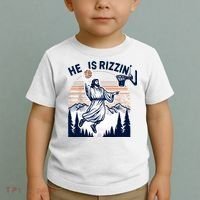 He Is Rizzin Basketball Jesus Retro Easter Christian Toddler T-Shirt thumb 2