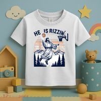 He Is Rizzin Basketball Jesus Retro Easter Christian Toddler T-Shirt thumb 3