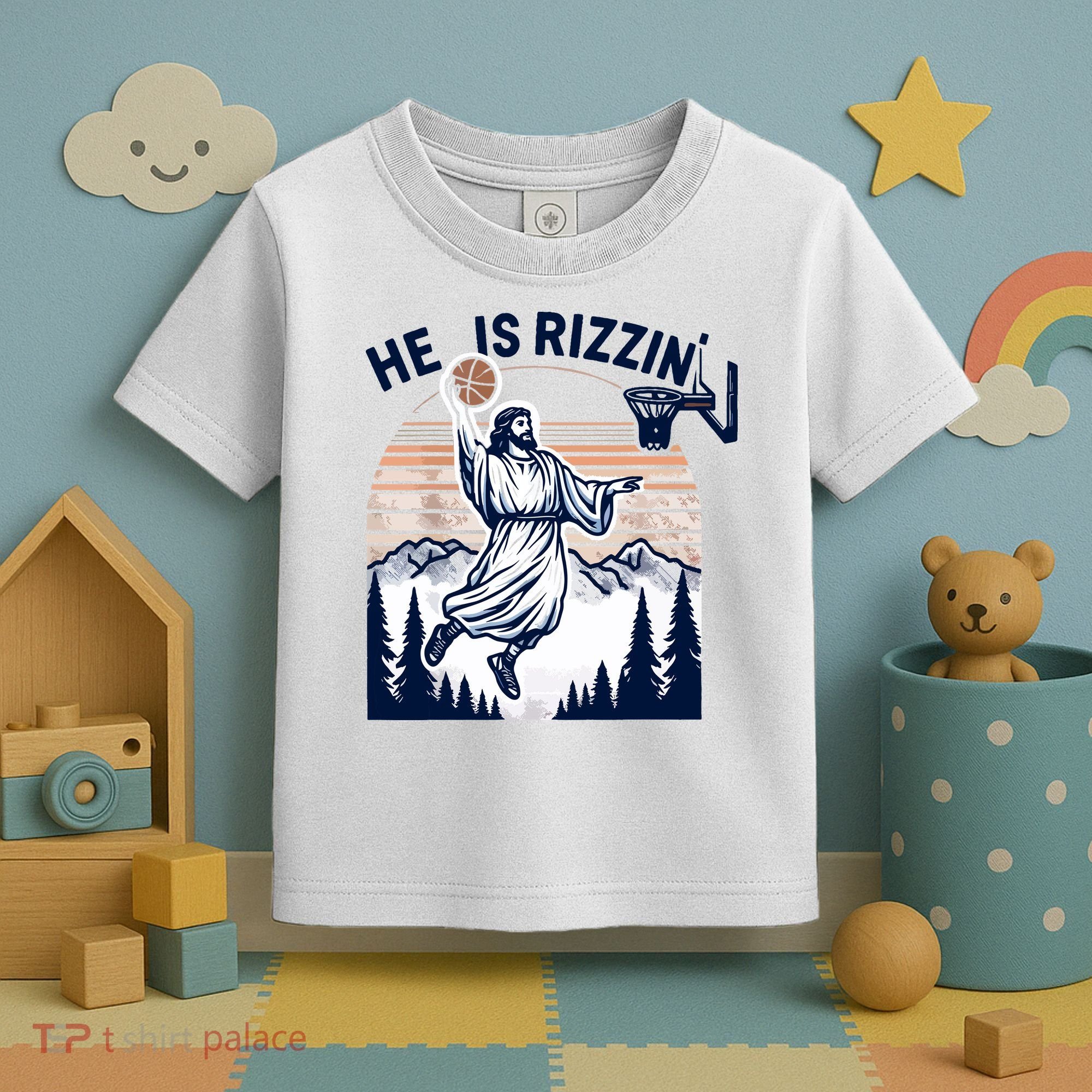 He Is Rizzin Basketball Jesus Retro Easter Christian Toddler T-Shirt