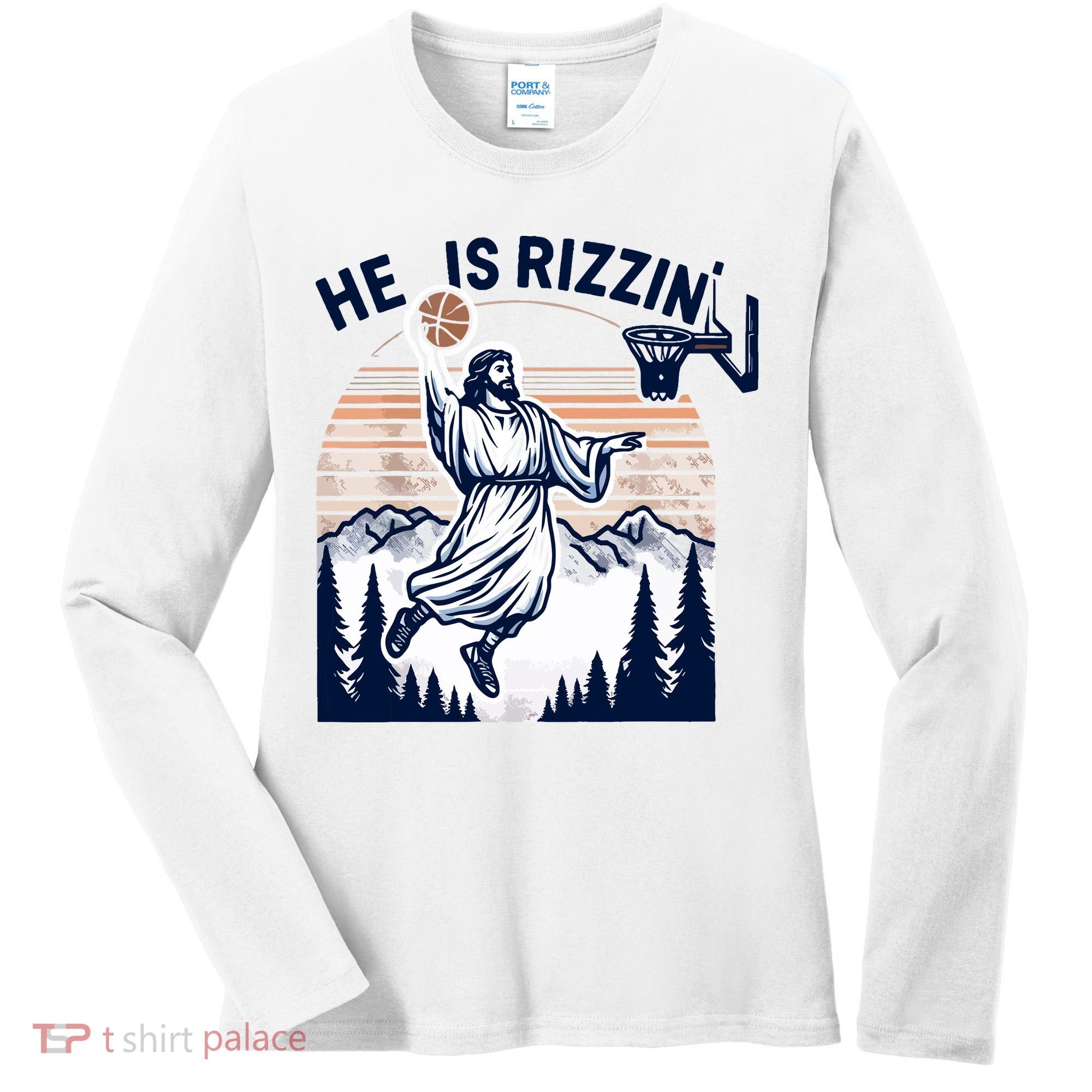 He Is Rizzin Basketball Jesus Retro Easter Christian Women's Long Sleeve Shirt