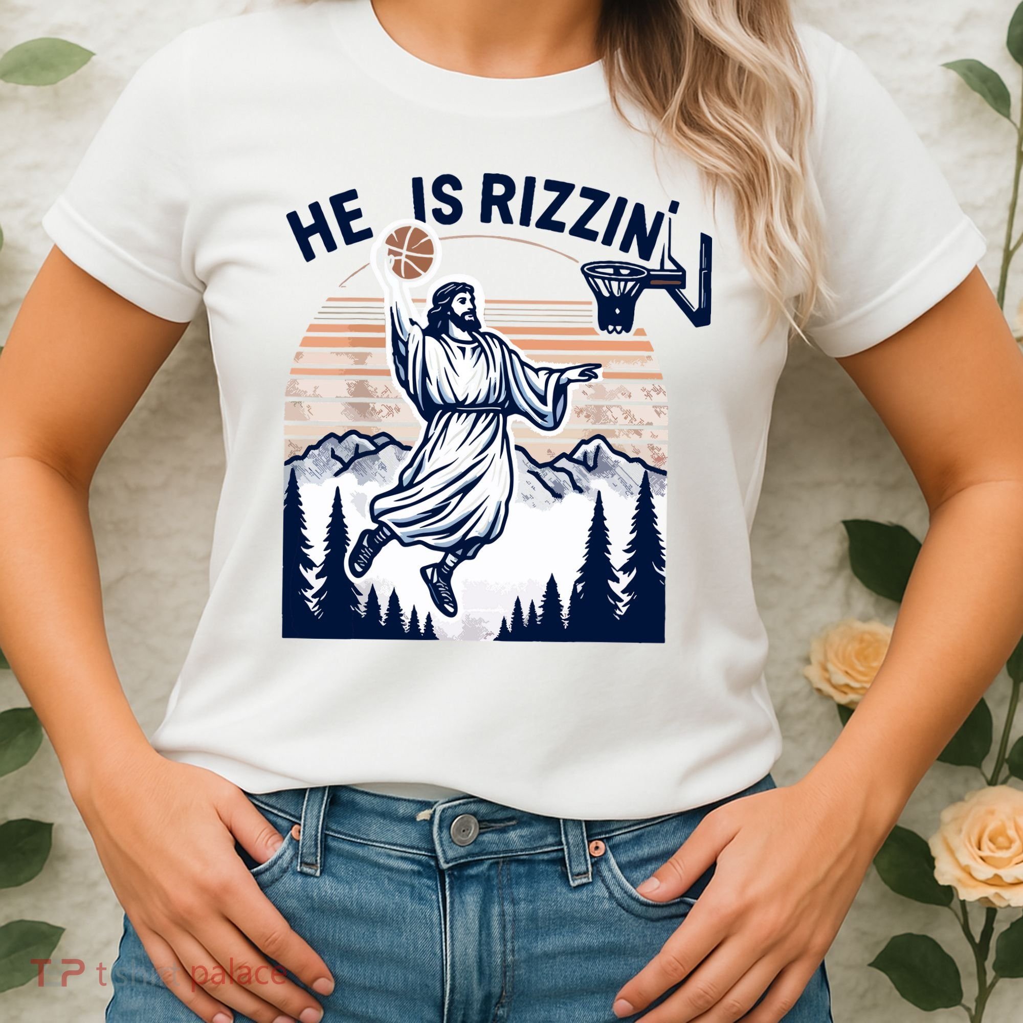 He Is Rizzin Basketball Jesus Retro Easter Christian Women's T-Shirt