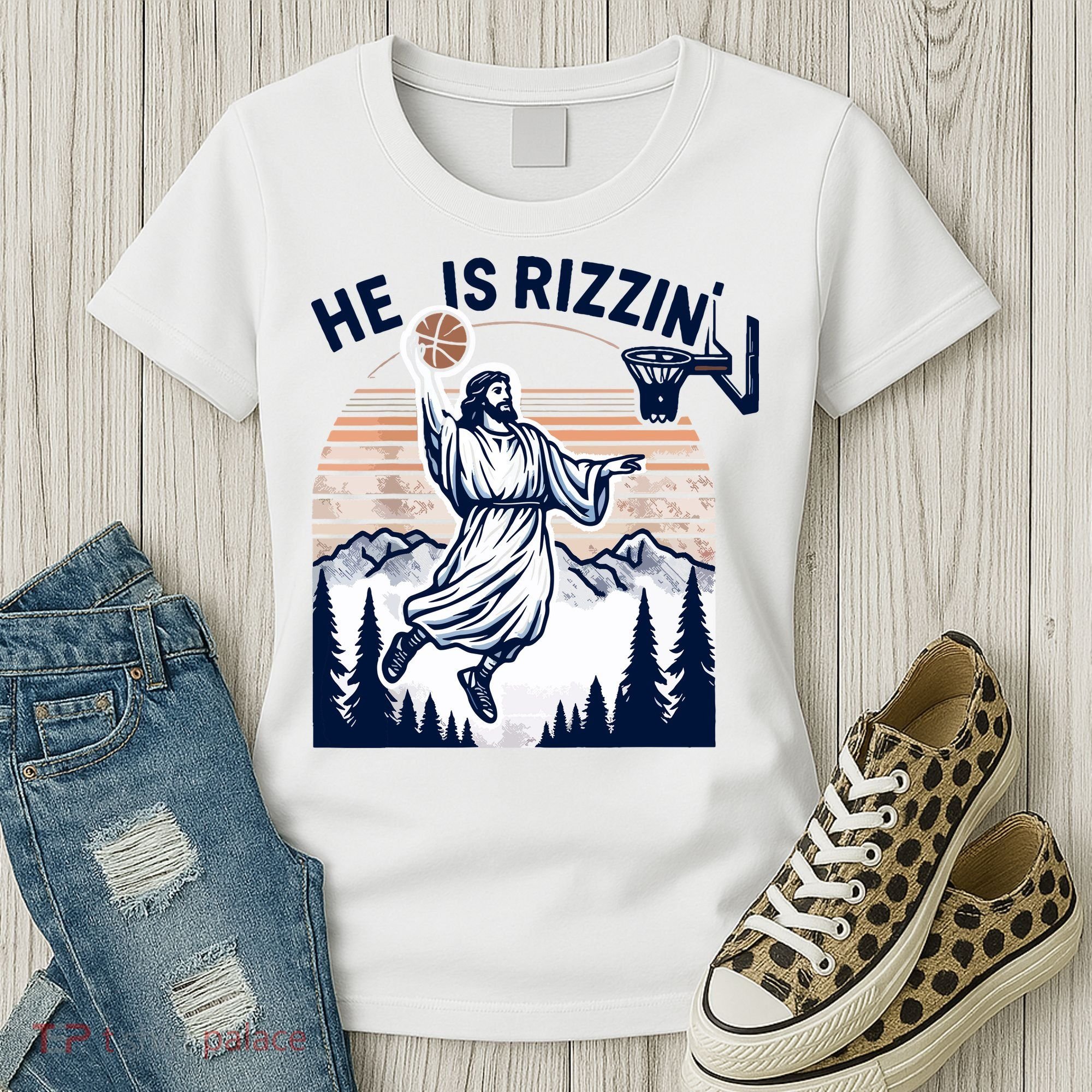 He Is Rizzin Basketball Jesus Retro Easter Christian Women's T-Shirt