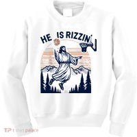 He Is Rizzin Basketball Jesus Retro Easter Christian Kids Sweatshirt thumb 0