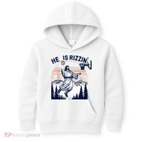 He Is Rizzin Basketball Jesus Retro Easter Christian Kids Hoodie thumb 0