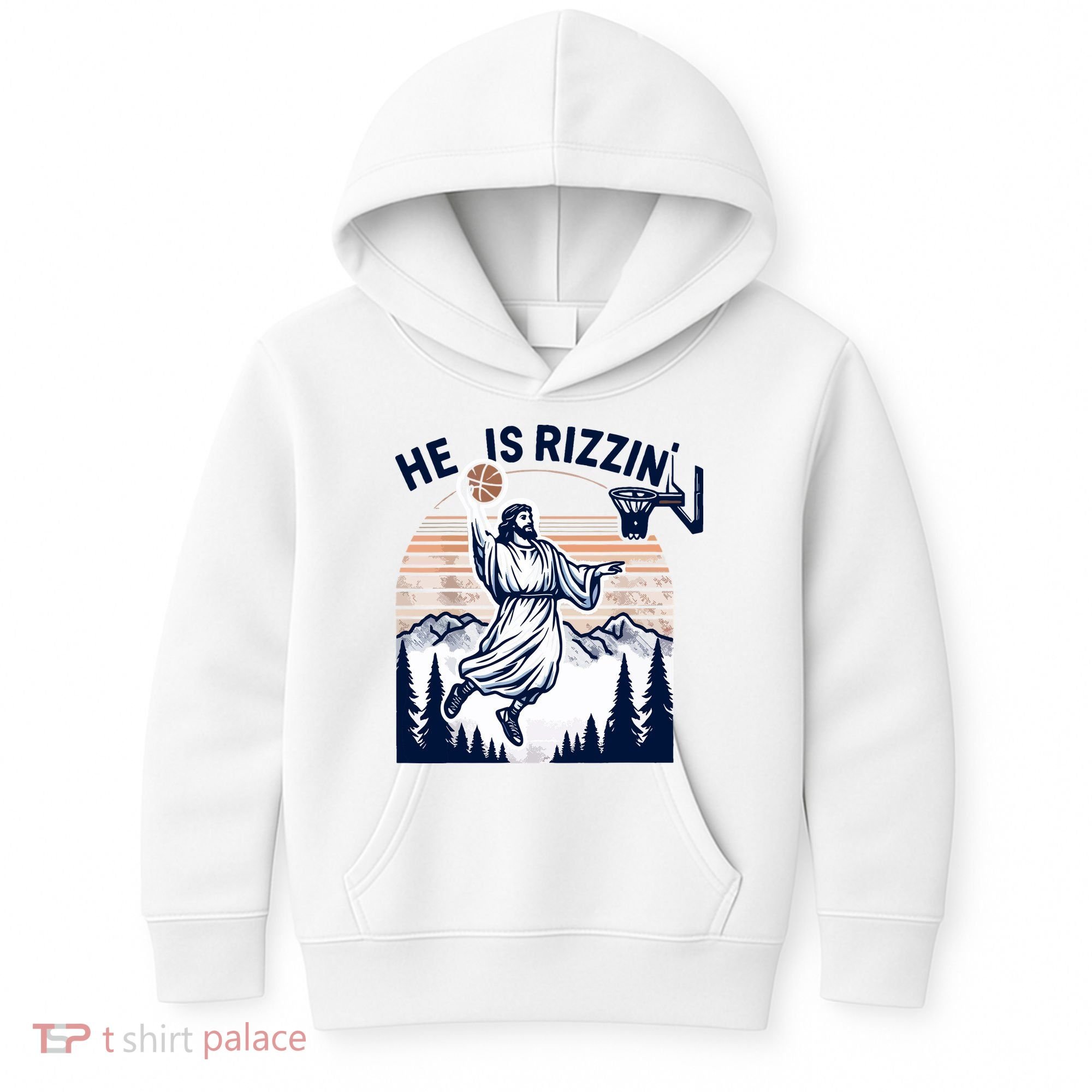 He Is Rizzin Basketball Jesus Retro Easter Christian Kids Hoodie