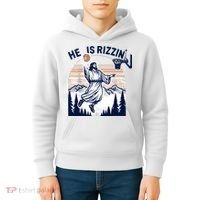 He Is Rizzin Basketball Jesus Retro Easter Christian Kids Hoodie thumb 4