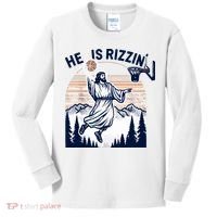 He Is Rizzin Basketball Jesus Retro Easter Christian Kids Long Sleeve Shirt thumb 0