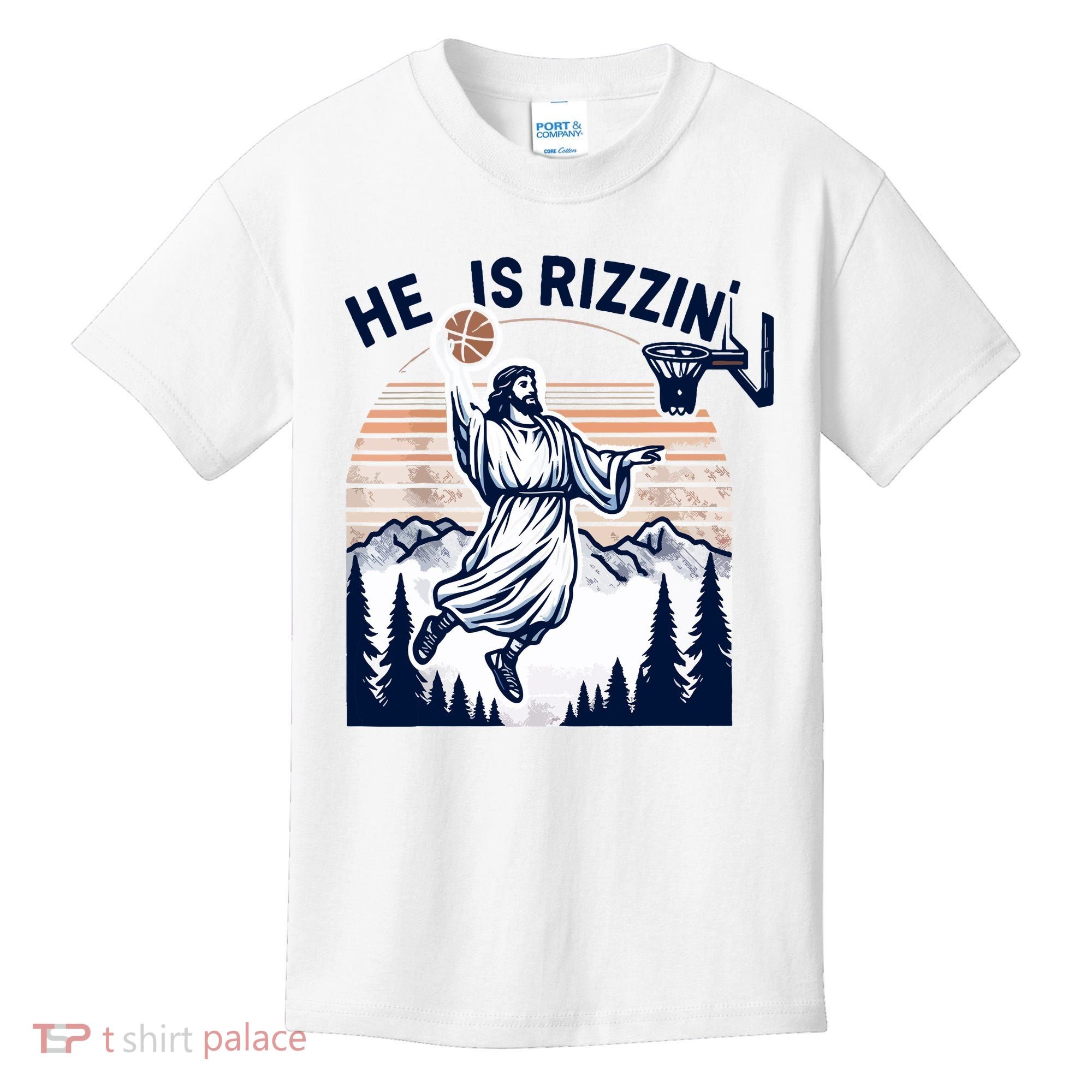 He Is Rizzin Basketball Jesus Retro Easter Christian Kids T-Shirt