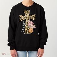 He Is Risen Leopard Easter Cross Women's Sweatshirt thumb 0