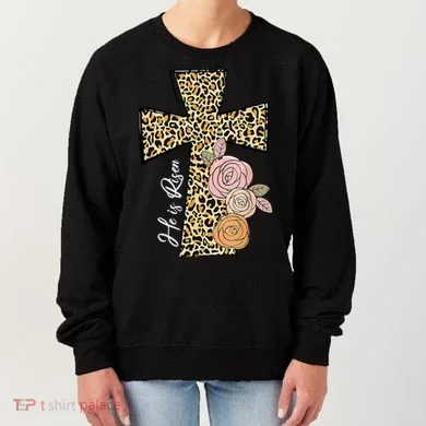 He Is Risen Leopard Easter Cross Women's Sweatshirt