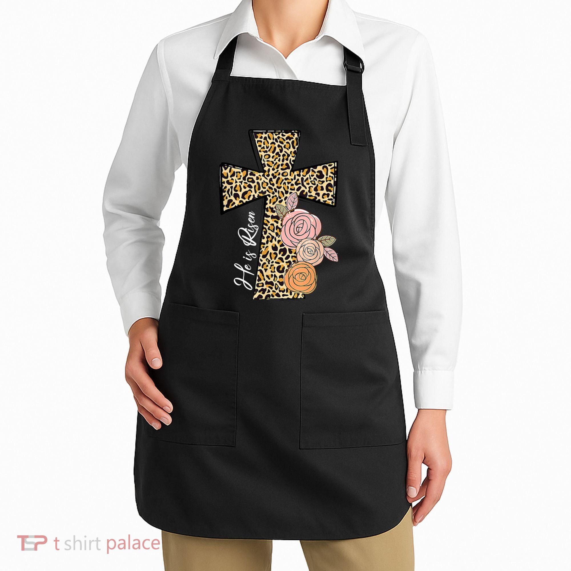 He Is Risen Leopard Easter Cross Apron