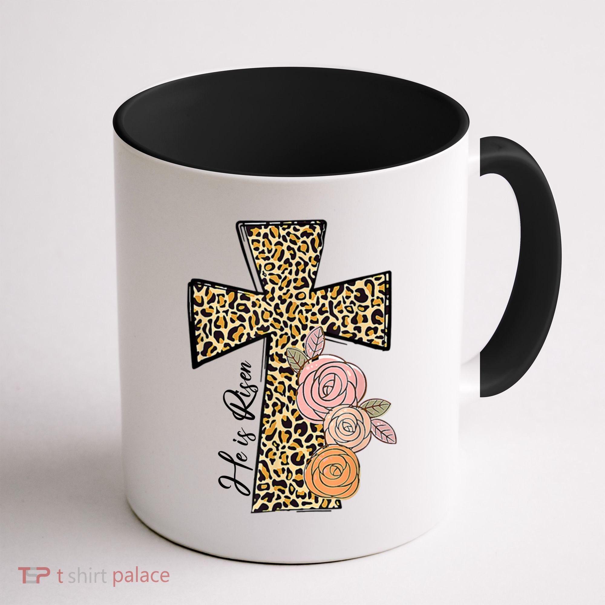 He Is Risen Leopard Easter Cross Coffee Mug