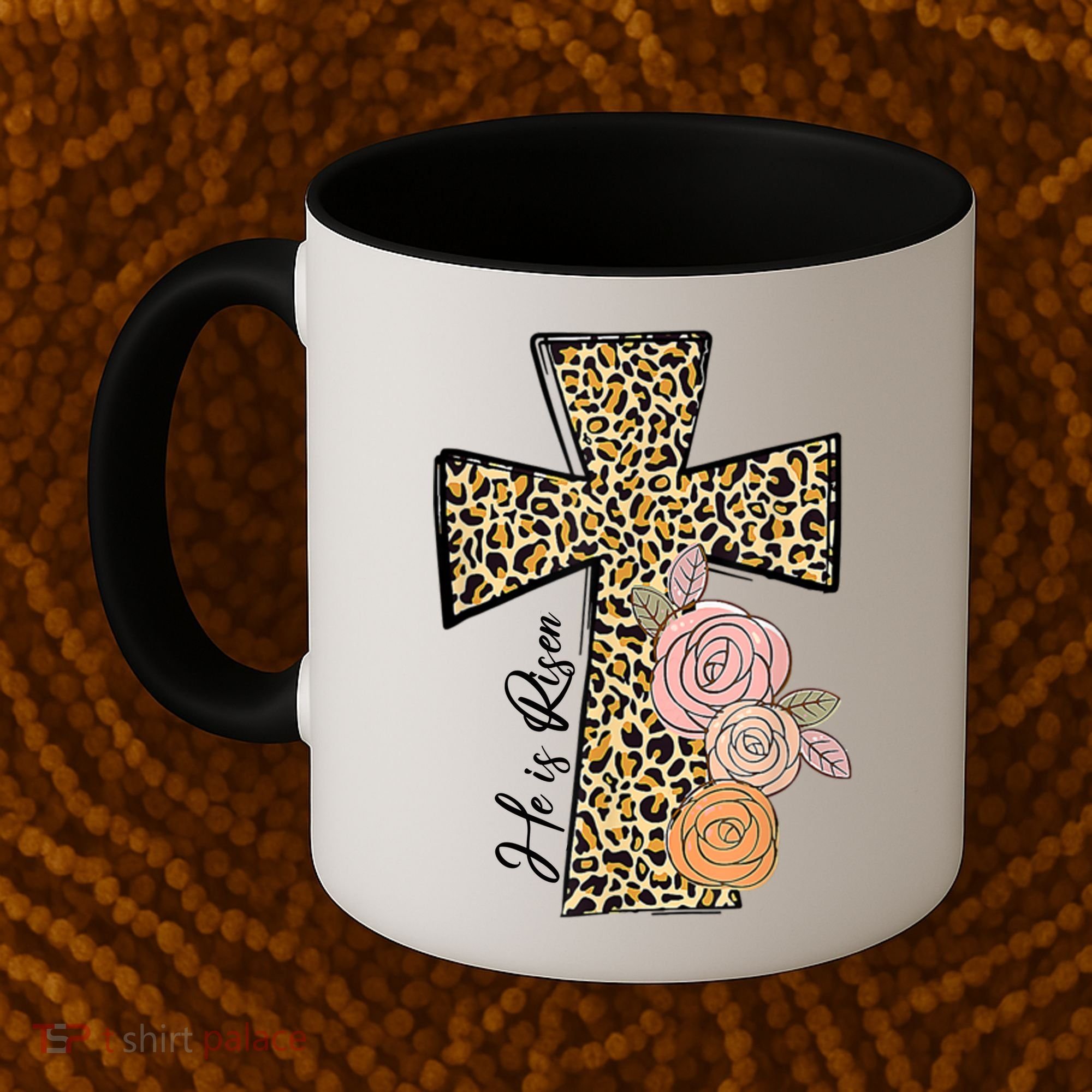 He Is Risen Leopard Easter Cross Coffee Mug