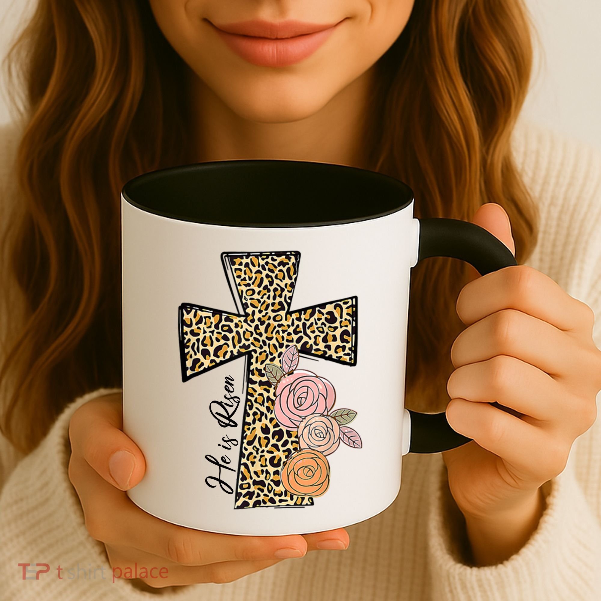 He Is Risen Leopard Easter Cross Coffee Mug