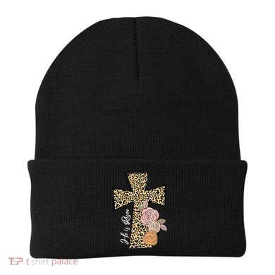 He Is Risen Leopard Easter Cross Beanie