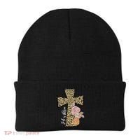 He Is Risen Leopard Easter Cross Beanie thumb 0