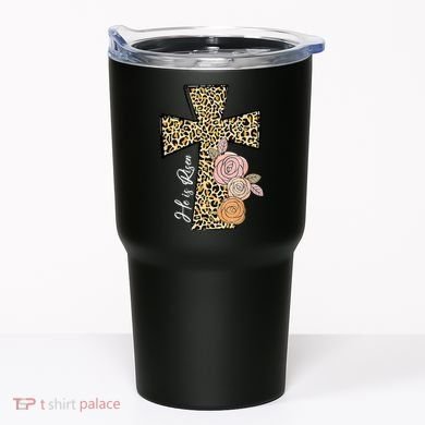He Is Risen Leopard Easter Cross Tumbler