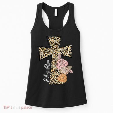 He Is Risen Leopard Easter Cross Women's Tank Top