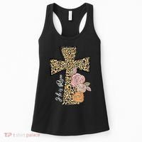 He Is Risen Leopard Easter Cross Women's Tank Top thumb 0