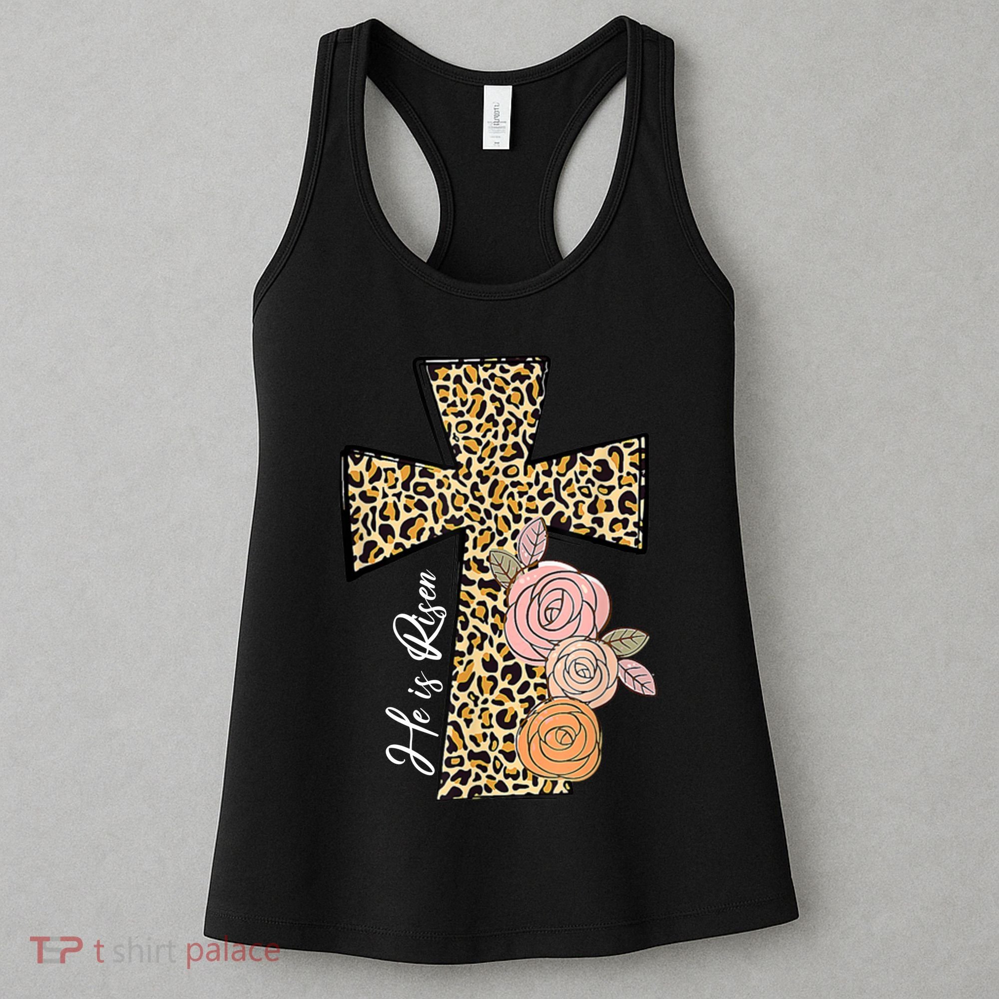 He Is Risen Leopard Easter Cross Women's Tank Top