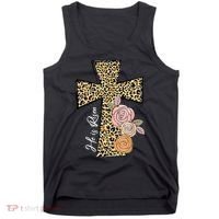 He Is Risen Leopard Easter Cross Tank Top thumb 0