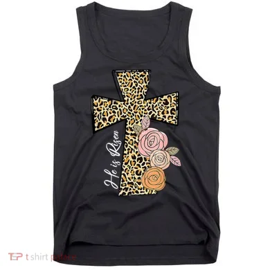 He Is Risen Leopard Easter Cross Tank Top
