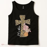 He Is Risen Leopard Easter Cross Tank Top thumb 2