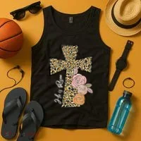 He Is Risen Leopard Easter Cross Tank Top thumb 4