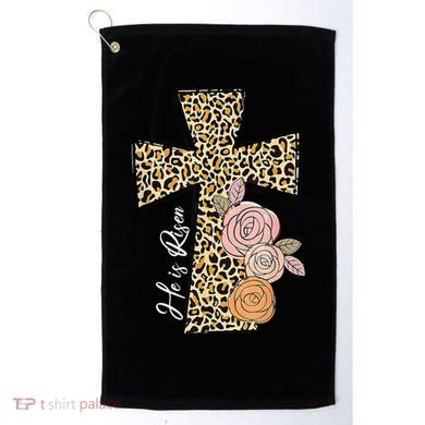 He Is Risen Leopard Easter Cross Golf Towel