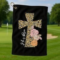 He Is Risen Leopard Easter Cross Golf Towel thumb 1