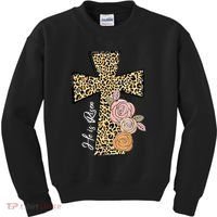 He Is Risen Leopard Easter Cross Kids Sweatshirt thumb 0