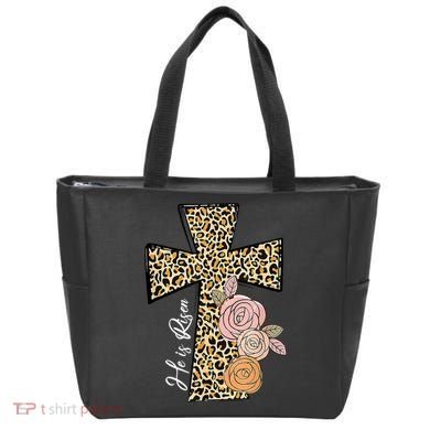 He Is Risen Leopard Easter Cross Tote Bag