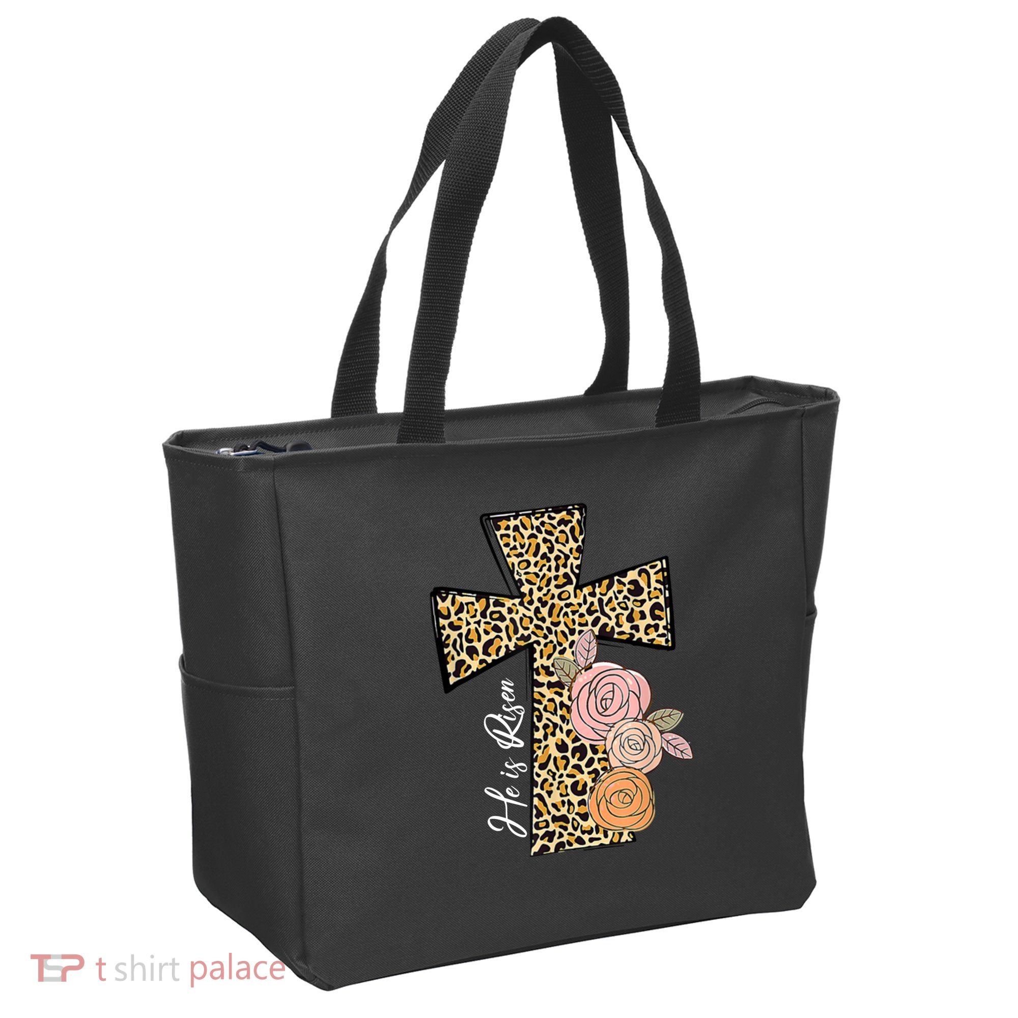 He Is Risen Leopard Easter Cross Tote Bag