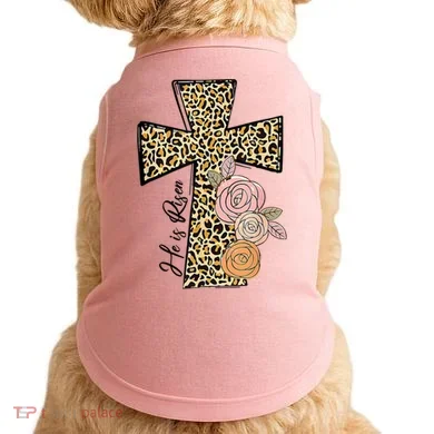 He Is Risen Leopard Easter Cross Doggie Tank