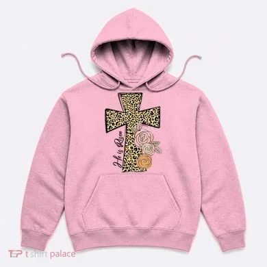 He Is Risen Leopard Easter Cross Hoodie
