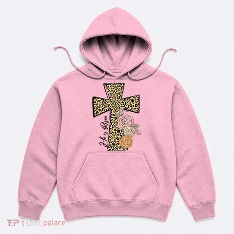 He Is Risen Leopard Easter Cross Hoodie in the selected color