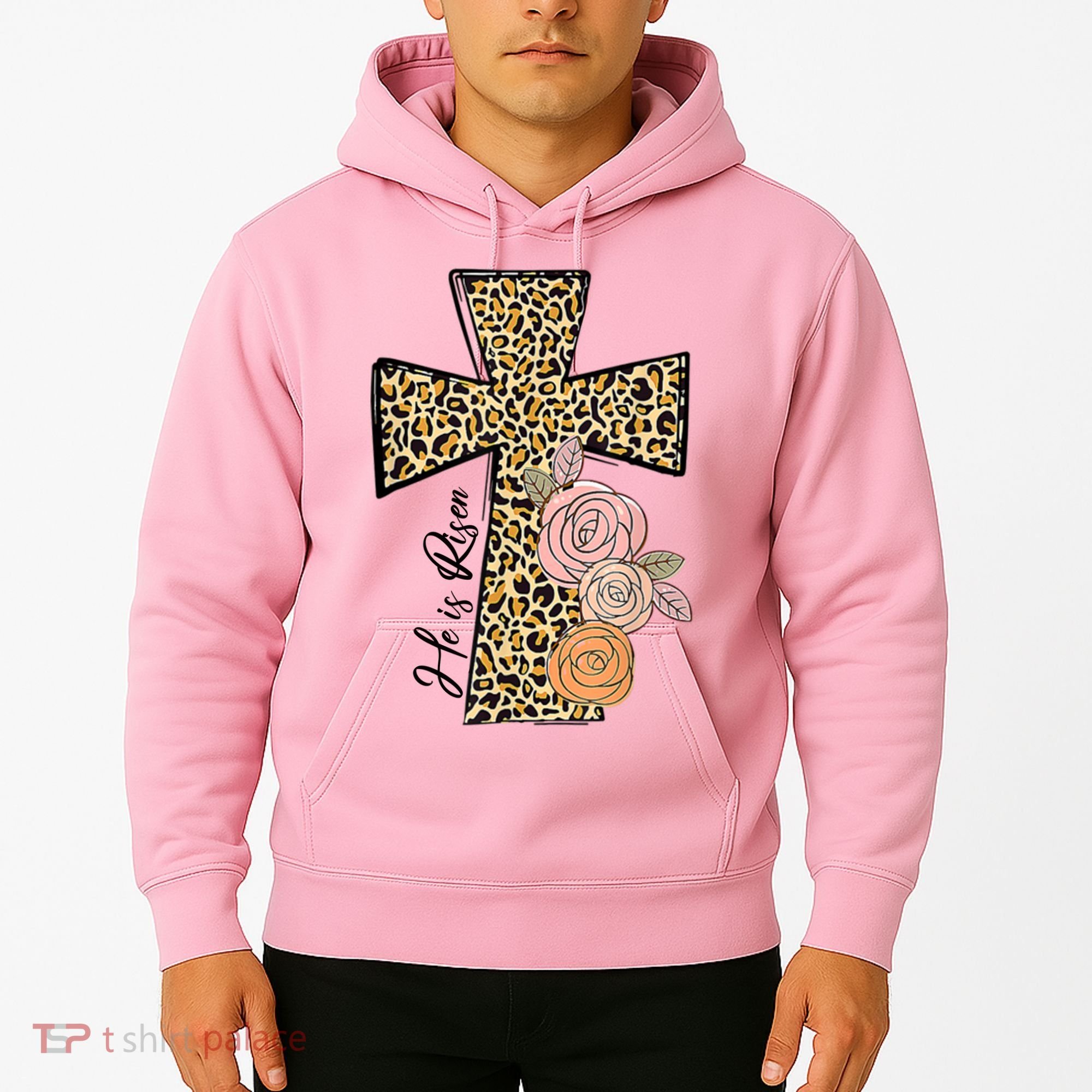 He Is Risen Leopard Easter Cross Hoodie
