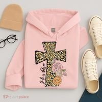 He Is Risen Leopard Easter Cross Hoodie thumb 4