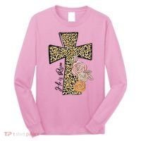 He Is Risen Leopard Easter Cross Long Sleeve Shirt thumb 0