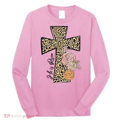 He Is Risen Leopard Easter Cross Long Sleeve Shirt