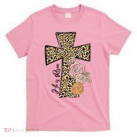He Is Risen Leopard Easter Cross T-Shirt thumb 0