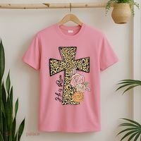 He Is Risen Leopard Easter Cross T-Shirt thumb 2