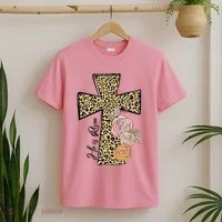 He Is Risen Leopard Easter Cross T-Shirt thumb 2