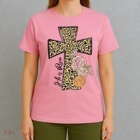 He Is Risen Leopard Easter Cross T-Shirt thumb 4
