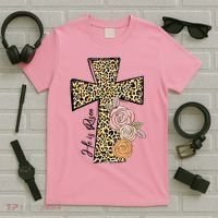 He Is Risen Leopard Easter Cross T-Shirt thumb 5