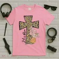 He Is Risen Leopard Easter Cross T-Shirt thumb 5