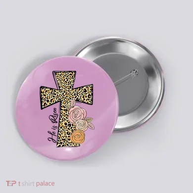 He Is Risen Leopard Easter Cross Button
