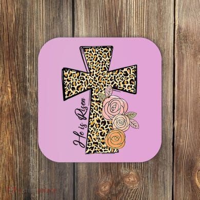 He Is Risen Leopard Easter Cross Coaster